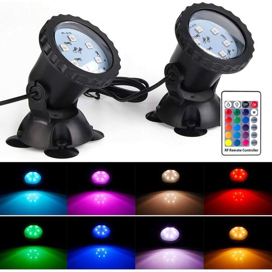 Fountain Light, 2pcs Dimmable Multicolor Submersible Spotlight Pond Light