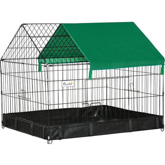 Pawhut - Rabbit Cage Guinea Pig Small Animal Playpen Water Proof Roof 90x75x75 cm - Black