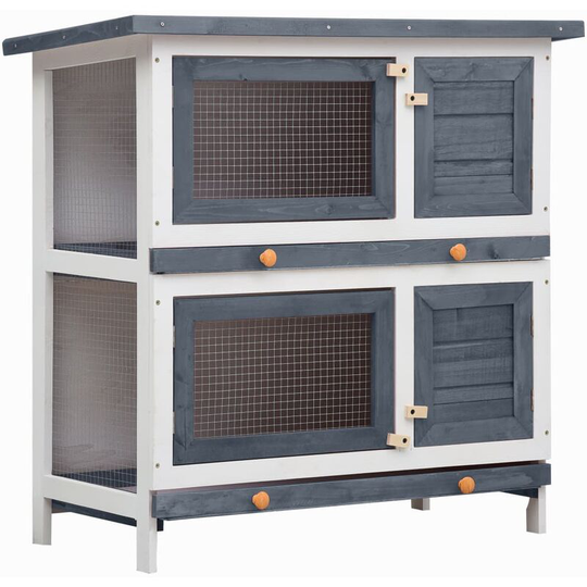 Devenirriche - Outdoor Rabbit Hutch 4 Doors Grey Wood - Grey