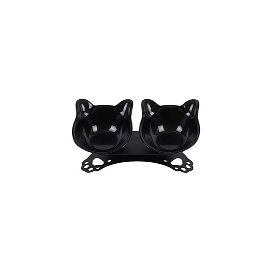Cat Bowls, Double Bowl Stand with Raised Stand Cat Dog Bowl Food Watering Feeding Bowls (Black)