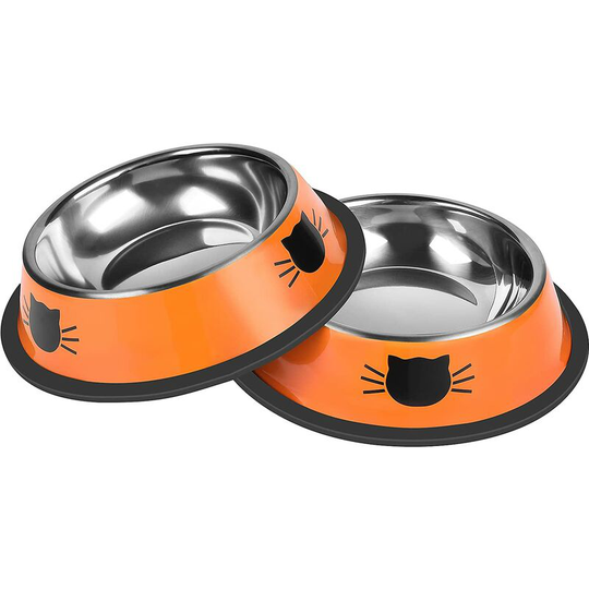 2Pcs Cat Bowls Non-Slip Stainless Steel Cat Food Bowls Unbreakable Thicken Cat Food Dishes 7 Oz Cat Water Bowl Suitable for Indoor Pets Removable