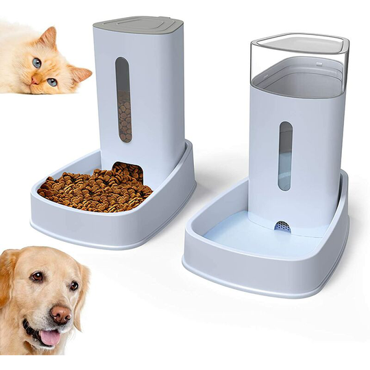 Osqi - Automatic Cat Feeders Set Dog Food Feeder with Water Dispenser, Pet Feeder and Water Dispenser Set 3.8L x 2Pcs for Small/Large Puppy Kitten