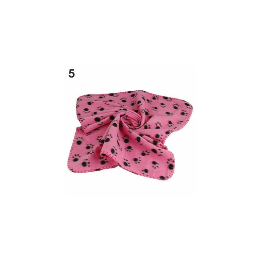 (Pink, XL: 140x100cm) JS One Paw Print Fleece Pet Blanket