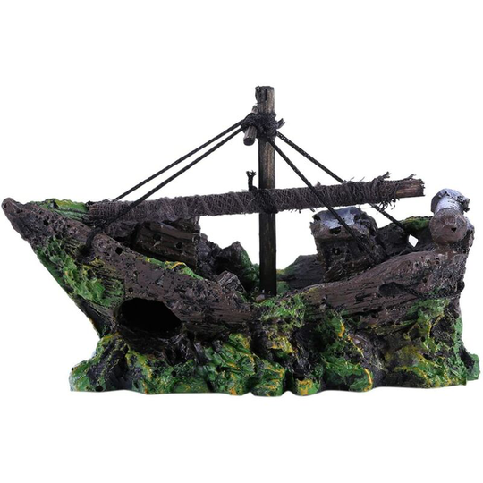 Monly - Artificial Resin Aquarium Ornament Aquariums Shipwreck Fishing Boat Ornament Artificial Aquarium Boat Decor Fish Tank Ornament Landscaping