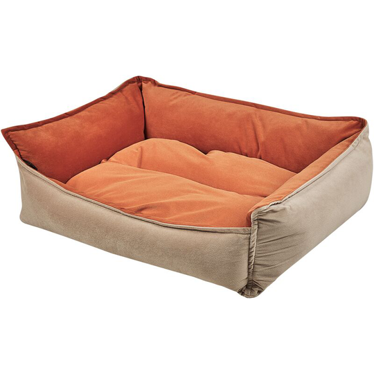 Beliani - Pet Bed Orange Beige Velvet Rectangular Dog Cat Soft Cushion Raised Sides Izmir - Beige