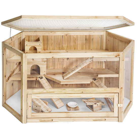 tectake Hamster cage made of wood 115x60x58cm - gerbil cage, hamster house, wooden hamster cage - brown