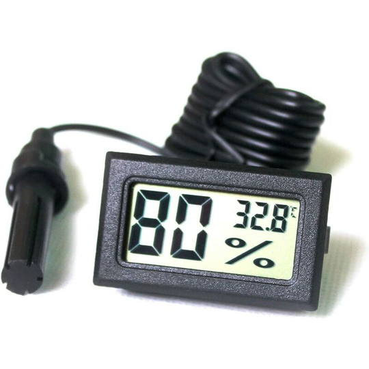 Lcd Digital Tuner Integrated Thermometer Hygrometer with External Probe Poultry Reptile Black