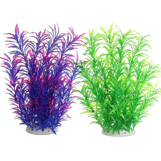 Echoo - Artificial Aquatic Plants, 2 Pack Large Aquarium Plants Plastic Fish Tank Decorations 12.59 inch Vivid Underwater Simulation Grass