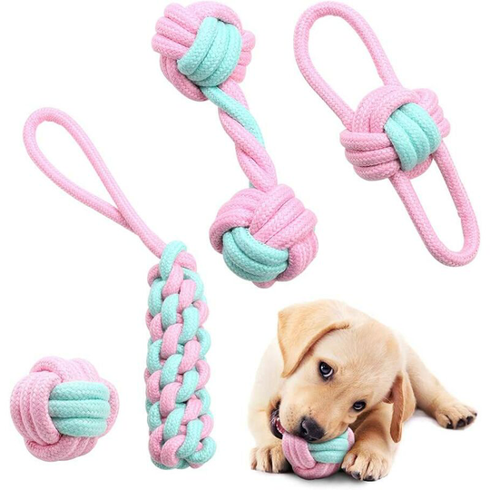 Betterlifegb - Rope Dog Toy, 4 pcs Indestructible Dog Toys for Puppies & Small Dogs, Chew Toys Teeth Training Toy Interactive Toy Natural Cotton
