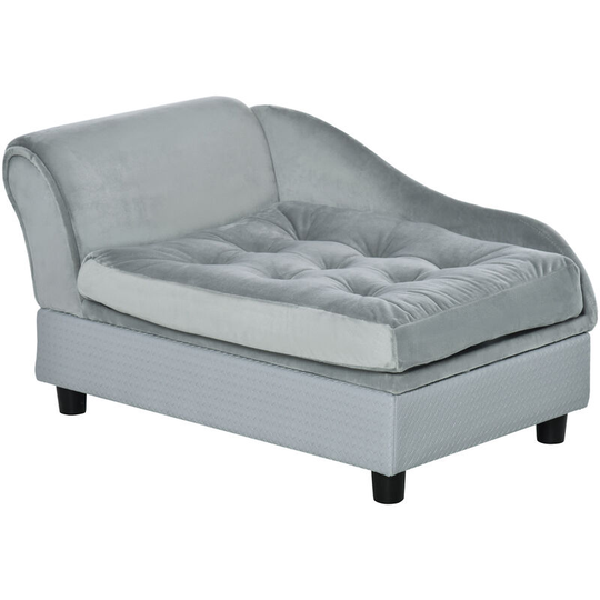 PawHut Pet Sofa with Storage, Dog Chair Cat Couch W/ Cushion, Blue 76x45x41.5 cm - Blue