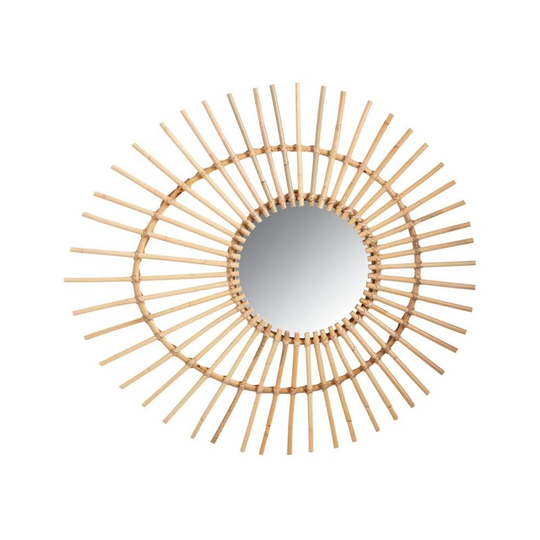 Meinrad Sunburst Rattan Framed Wall Mounted Accent Mirror in Gold
