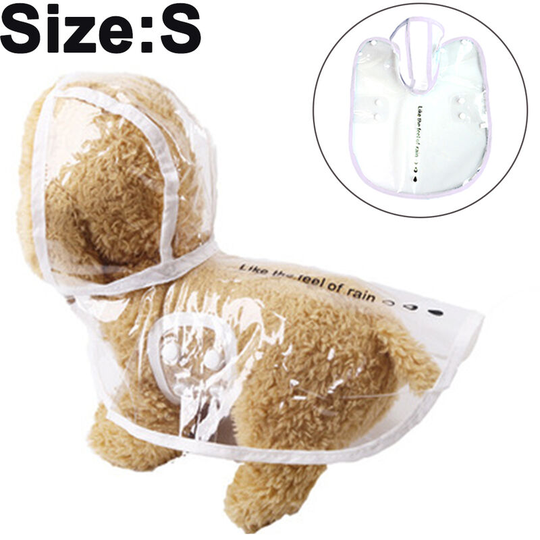 Dog Raincoat with Hood Poncho Transparent Rain Coat for Small Dogs Waterproof Puppy Cats Pets, S, white side