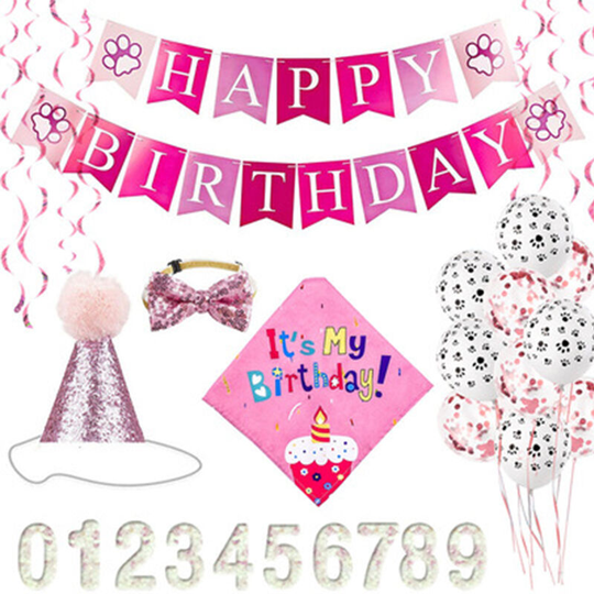Dog Birthday Party Supplies,Pet Birthday Hat and Boy Doggy Birthday Bandana Set, pink, style 2