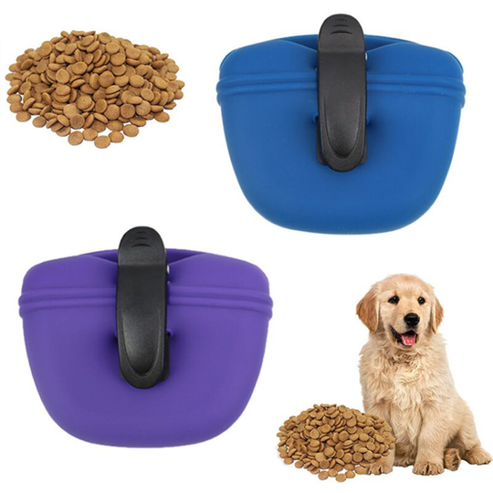 2 Pack Silicone Dog Treat Pouches - Small Dog Training Bag - Portable Dog Treat Bag for Leash with Magnetic Closure and Waist Clip (Bag Only, Blue,