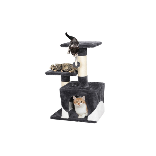 Yaheetech 69cm Cat Tree Tower Kitten Cat Tree, Dark Gray & White