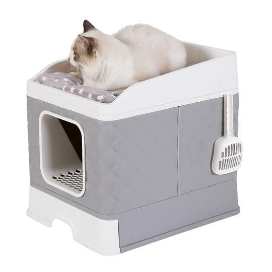 Cat Litter Box Furniture Top Front-entry Litter Box with Mat