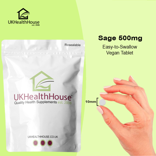 Sage Leaf Extract 500mg x 120 Tablets - Menopause, Hot Flushes, Sweats