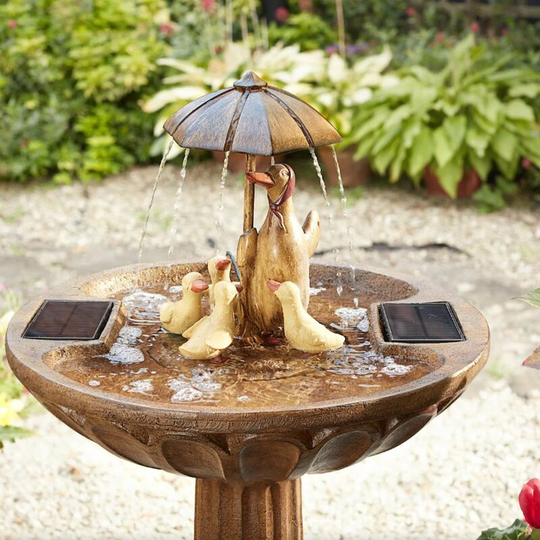 Smart Garden - Solar Duck Family Umbrella Garden Water Feature Fountain Bird Bath