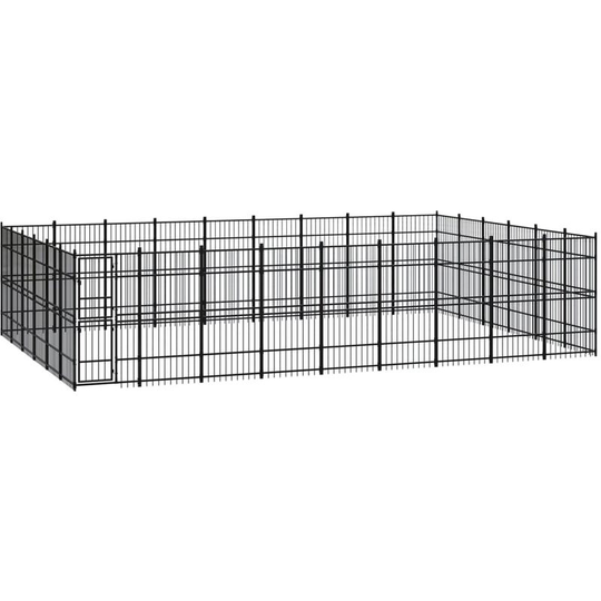 Outdoor Dog Kennel Steel 49.77 m² Vidaxl Black