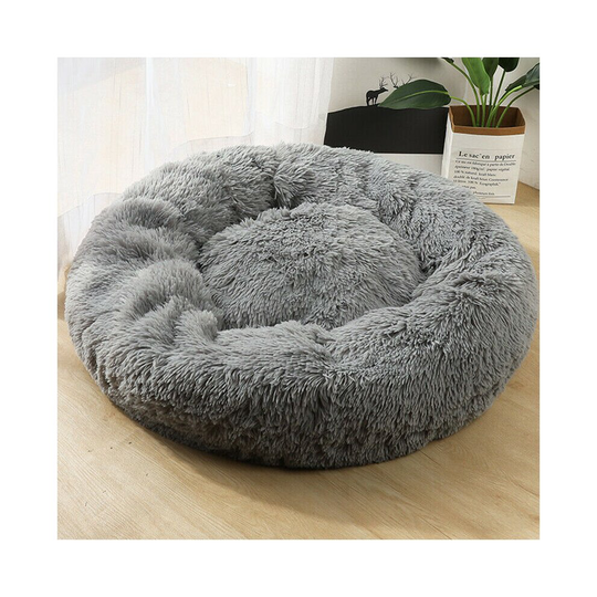 (Light Grey, 60cm) Comfy Calming Dog/Cat Bed Round Super Soft Plush Pet Bed Marshmallow Cat Bed