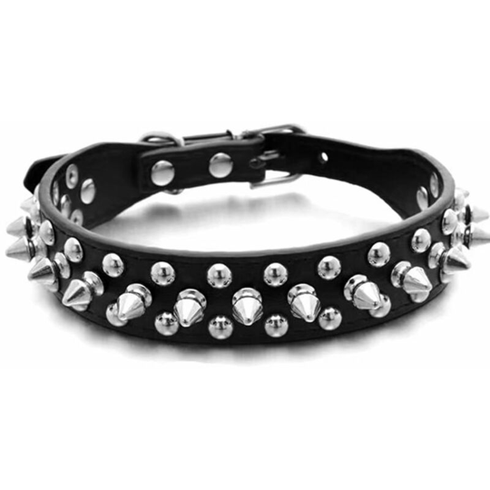 Classic Collars Spiked Leather Dog Collar Leash Set, Bullet Nail Rivet Dog Collar, Leather Dog Collar with Rivets, for Medium Pit Bull, English