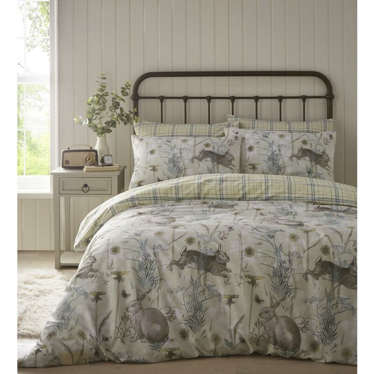 Portfolio Rabbit Meadow Sage Double Duvet Cover Set Reversible Bedding - Multicoloured