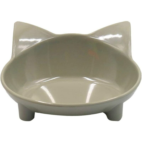 Shallow Cat Bowl Flat Mouth Cat Bowl Kitten Cat Bowl Non-slip Water Melamine Bowl , Gray