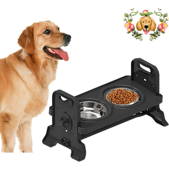 Adjustable Dog and Cat Bowls - Elevated Stainless Steel Food Bowl with 2 Bowls for Small and Medium Dogs.