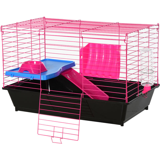 Pawhut - Small Animal Cage Rabbit Guinea Pig Hutch Pet Play House w/ Platform Ramp - Black