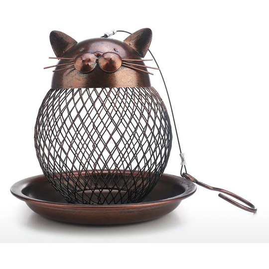 Cat Shaped Bird Feeder Cat Shaped Vintage Handmade Outdoor Decoration Villa Garden Decoration,model:Brown
