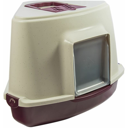Corner Enclosed Cat Litter Box/ Pet Loo with Filter - Burgundy - Burgundy