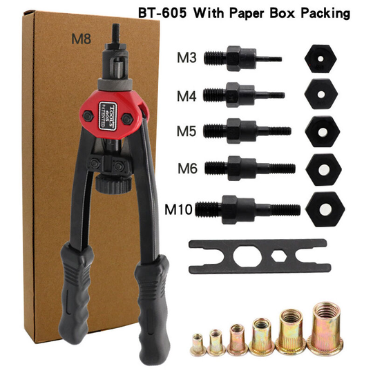 Pull Cap Gun BT-605 Double Pull Hand Rivet Gun Pull Mother Pull Rivet Gun M3 M4 M5 M6 M8 M10 Rivet Gun,Set of 60 M3-M10 Rivet Nuts - Muff