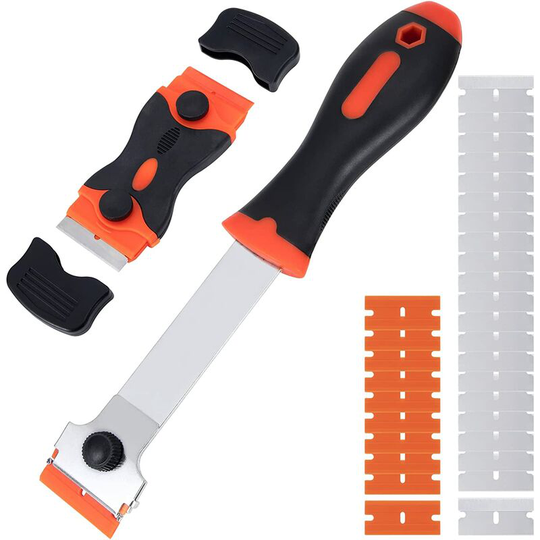 Monly - Glass Scraper Ceramic Hob Scraper, 2 Pcs Grout Scraper with 10 Plastic Blades and 20 Metal Blades for Glass Mirror Floor Cleaning