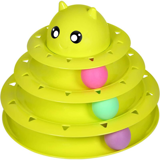Cat Toy Roller Cat Toys 3 Level Towers Tracks Roller with Six Colorful Ball Interactive Kitten Fun Mental Physical Exercise Puzzle Toys green