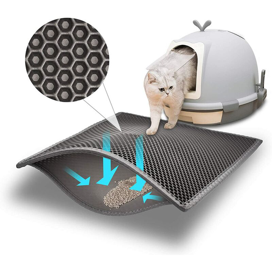 Cat Litter Mat Cat Litter Tray, Waterproof Non-Toxic eva, Double Layer Honeycomb Design (61x38cm, Grey)