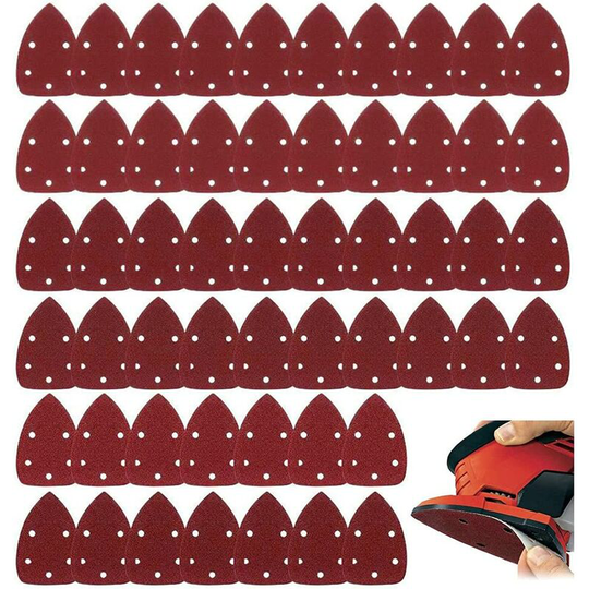 Litzee - 60 Pcs Sander Sanding Paper Glass Paper Triangles Abrasives Mouse Sander Squeegees Abrasives Hook and Loop Assorted 40, 60, 80, 100, 120,