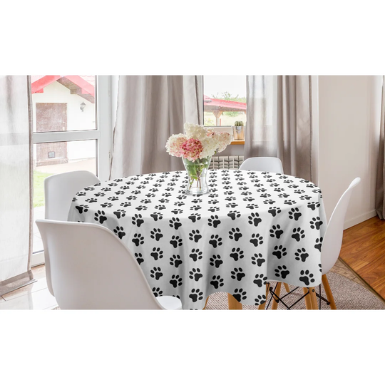 Campbel Paw Print Puppy Kitten Dog and Cat Repetitive Pet Foot's Stains Concept Tablecloth