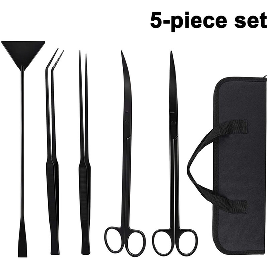 Aquarium Tools Kit, 5 in 1 Stainless Steel Long Fish Tank Scraper Aquarium Kits, Aquatic Planting Tweezers Scissors Spatula Landscaping Cleaning Tool