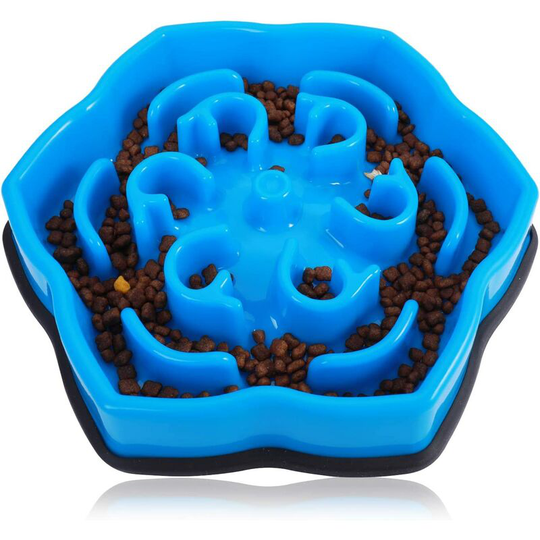 Slow Feeding Bowl, Dietary Pet Bowl, Anti Glutton Bowl for Dog Cat, Promotes Healthy Eating and Slow Digestion (Blue Flowers)