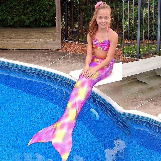 Kids Girl Mermaid Tail Bikini Set Beachwear Swimming Swimwear Swimsuit Purple Yellow 5-6 Years