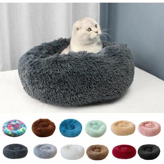 Cat Cushion and Mat Soft Plush Round Pet Bed Cat Bed Soft Bed for Cats Small Dogs - Light Brown - Diameter 40cm