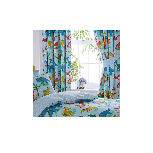 Dinosaurs Pencil Pleat Lined Curtains Taped Top Curtain Pair Kids Room 66x54"