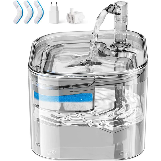 Thsinde - Cat Water Fountain, 2.2L Cat Water Fountain, Fully Transparent, Ultra Quiet, Cat Water Dispenser with 3pcs Activated Carbon Filters