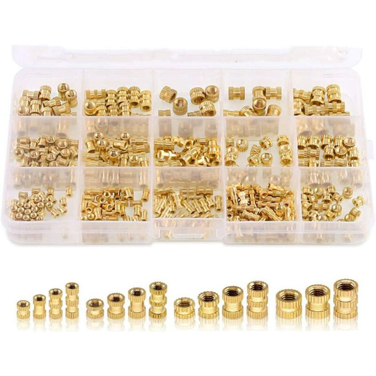 Mezheng - 360pcs Threaded Insert M2 M3 M4 M5 Female Thread Nut Floor Nuts Round Injection Molding Brass Insert Push Nut Assortment Kit for Injection