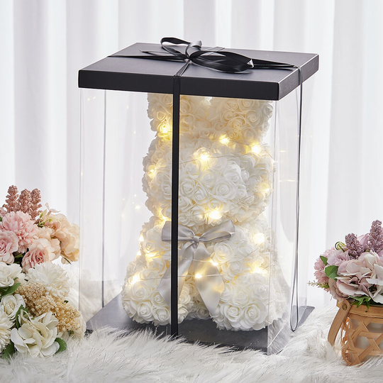 Rose Rabbit Artificial Flower Rabbit Festivals Gift with led Light, White - Livingandhome