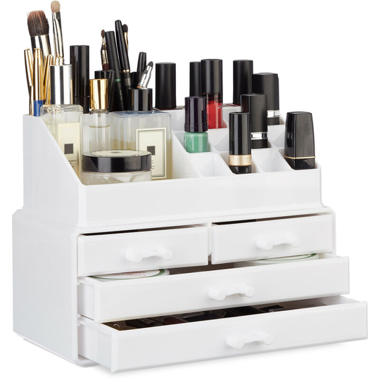 Relaxdays - Set of 1 Makeup Organizer with 4 Drawers, Cosmetics Holder for Nail Polish and Lipstick, Makeup Kit, White