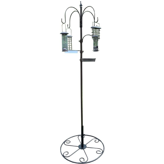 Metal Complete Bird Feeding Station with 4 Feeders & Round Metal Patio Stand