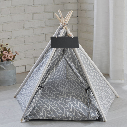 Small Medium Dog Bed Teepee House Pet Tent for Dogs & Cat Breathable Kennel Grey
