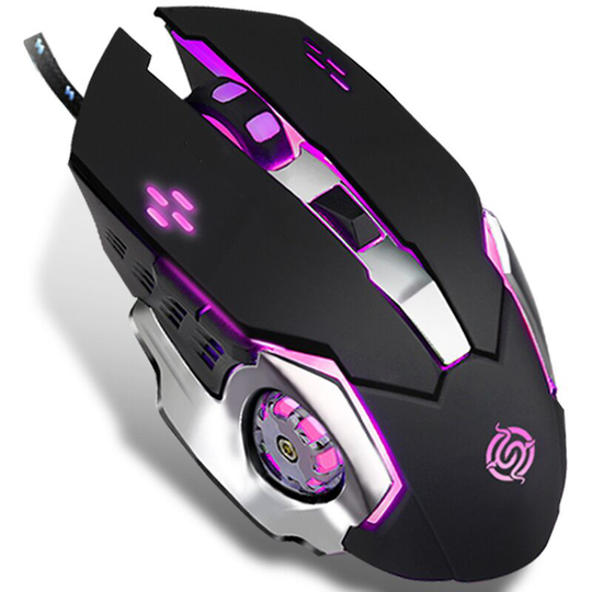 2.4G USB Rechargeable LED Gaming Mouse Silent Optical Mouse, 3 DPI Adjustable Ergonomic Grip (Starry Black)