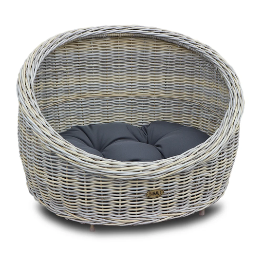 Chokio Hooded Dog Bed with Cushion in Grey/Brown/Blue